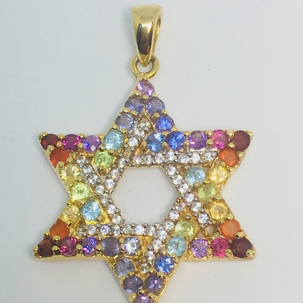 silver multi stones Star of David pendant